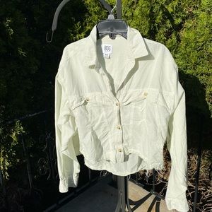 BDG distressed button up shirt with green and white stripes